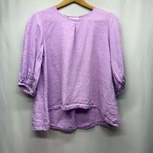 BRYN WALKER 100% Linen High Low Tunic 3/4 Pleated Sleeves Size Small